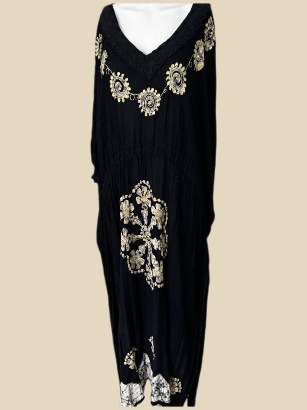 BoHo Chic Plus Size Black Maxi Cafton Embellished with Gold